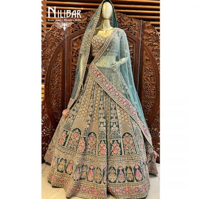 Emerald Green Velvet Bridal Lehenga