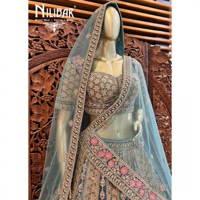 Emerald Green Velvet Bridal Lehenga