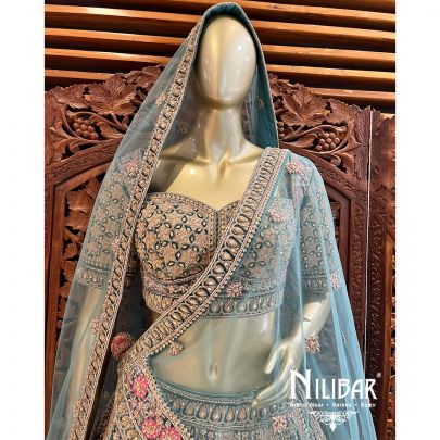 Emerald Green Velvet Bridal Lehenga