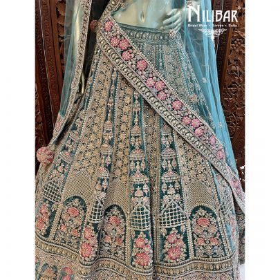Emerald Green Velvet Bridal Lehenga