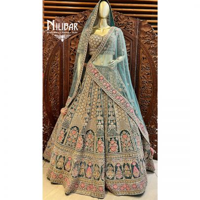 Emerald Green Velvet Bridal Lehenga