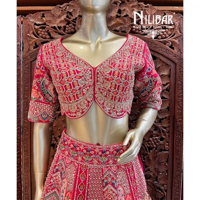 Strawberry Red Silk Bridal Lehenga