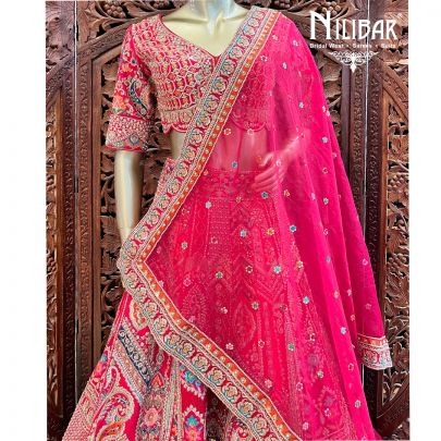 Strawberry Red Silk Bridal Lehenga