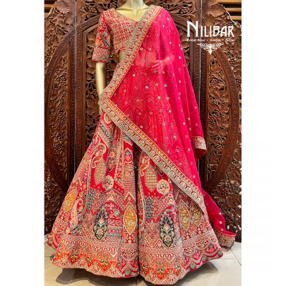 Strawberry Red Silk Bridal Lehenga