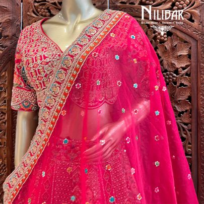 Strawberry Red Silk Bridal Lehenga