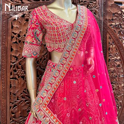 Strawberry Red Silk Bridal Lehenga