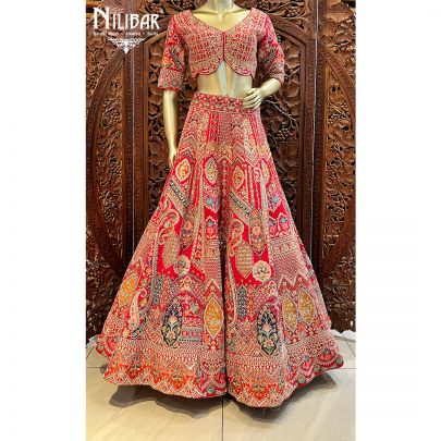 Strawberry Red Silk Bridal Lehenga