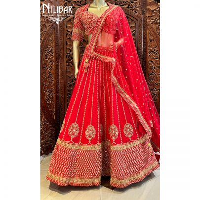 Apple Red Silk Bridal Lehenga