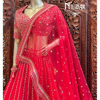 Apple Red Silk Bridal Lehenga