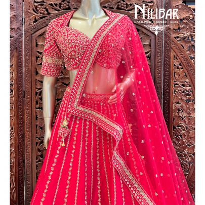 Apple Red Silk Bridal Lehenga