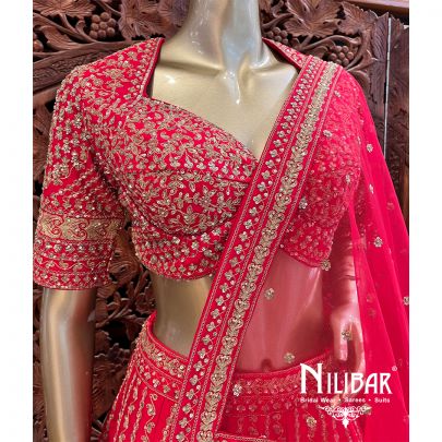 Apple Red Silk Bridal Lehenga