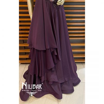 Wine Satin Embroidered Gown