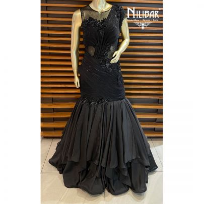 Black Satin Embroidered Gown