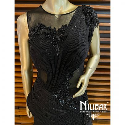 Black Satin Embroidered Gown