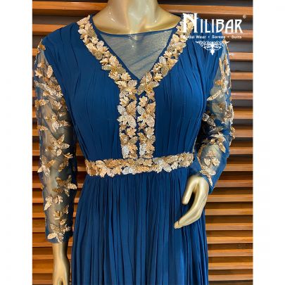 Blue Georgette Embroidered Gown