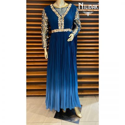 Blue Georgette Embroidered Gown