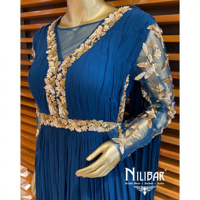 Blue Georgette Embroidered Gown