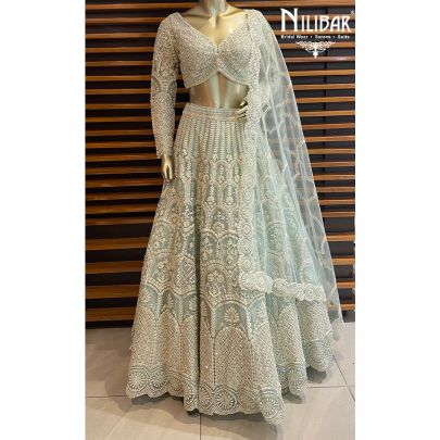 Ice Blue Net Lehenga