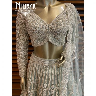 Ice Blue Net Lehenga