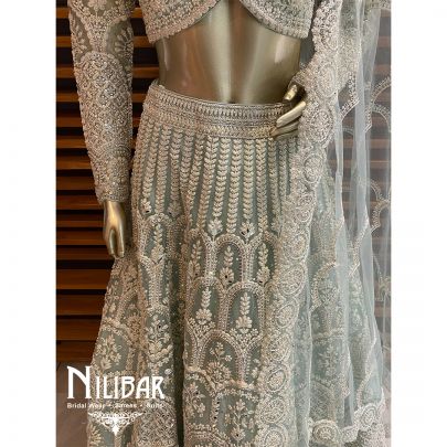 Ice Blue Net Lehenga