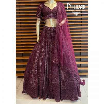 Red Wine Net Lehenga