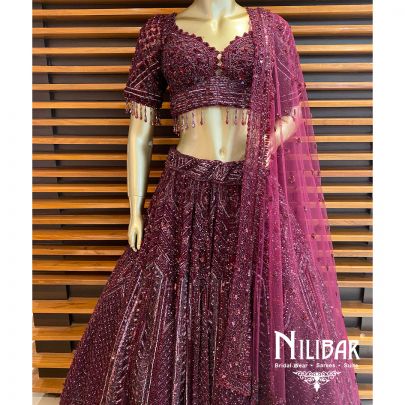 Red Wine Net Lehenga