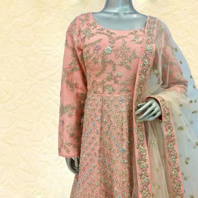 Peach Silk Anarkali Suit