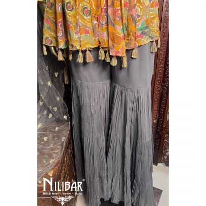 Yellow Grey Chinon Garara Suit