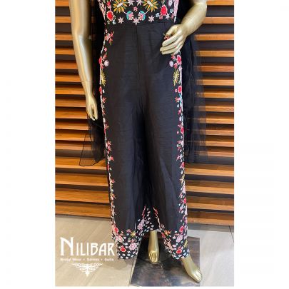 Black Silk Embroidered Jumpsuit