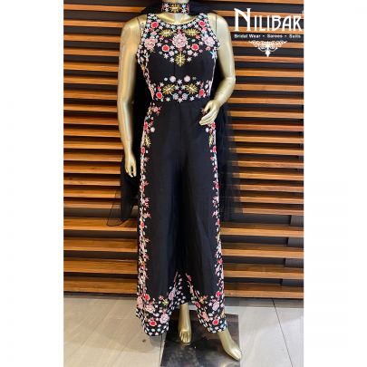Black Silk Embroidered Jumpsuit