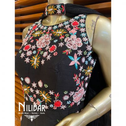 Black Silk Embroidered Jumpsuit
