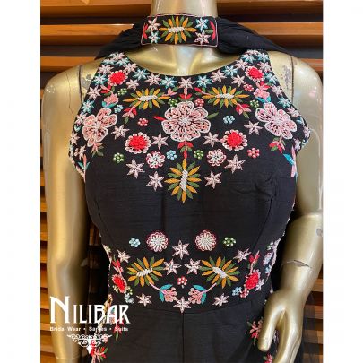Black Silk Embroidered Jumpsuit