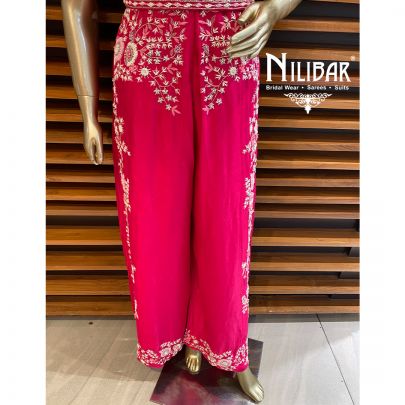 Hot Pink Silk Embroidered Jumpsuit
