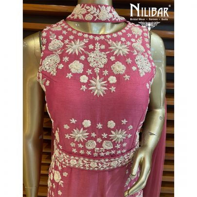 Mauve Pink Silk Embroidered Jumpsuit
