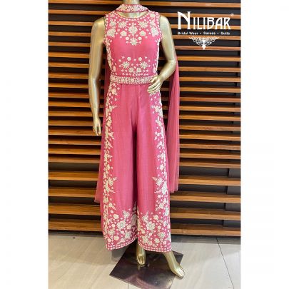 Mauve Pink Silk Embroidered Jumpsuit