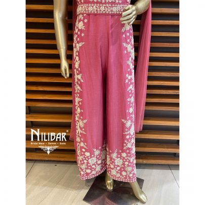 Mauve Pink Silk Embroidered Jumpsuit