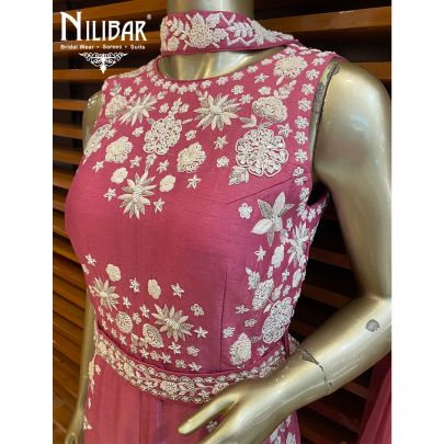 Mauve Pink Silk Embroidered Jumpsuit