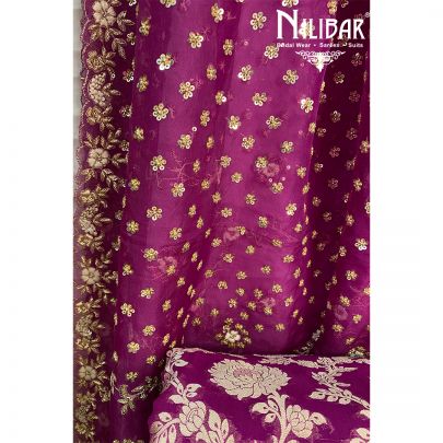 Jam Purple Georgette Organza Unstitched Suit