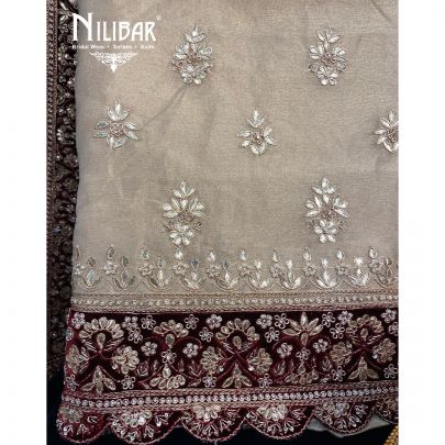 Gold and Mehroon Lame silk Unstitched Suit