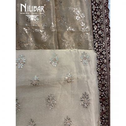 Gold and Mehroon Lame silk Unstitched Suit