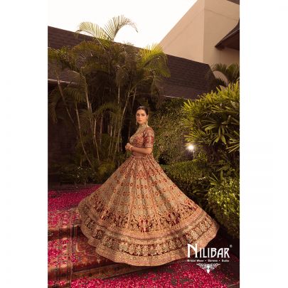 Mehroon and Mint Green Micro Velvet Lehnga.
