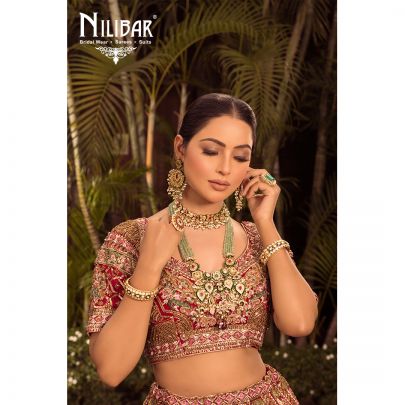Mehroon and Mint Green Micro Velvet Lehnga.