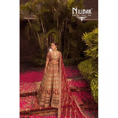 Mehroon and Mint Green Micro Velvet Lehnga.