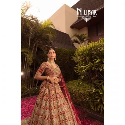 Mehroon and Mint Green Micro Velvet Lehnga.