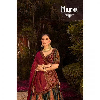 Multicolored Velvet Bridal Lehenga