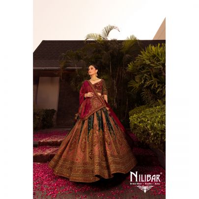 Multicolored Velvet Bridal Lehenga