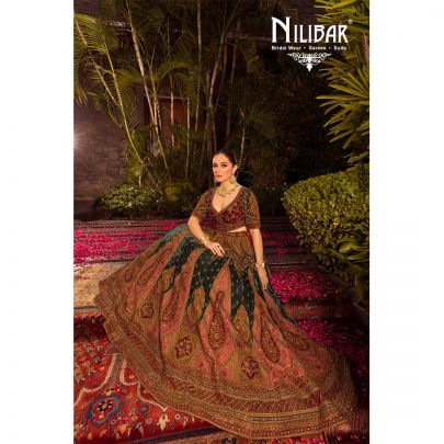 Multicolored Velvet Bridal Lehenga