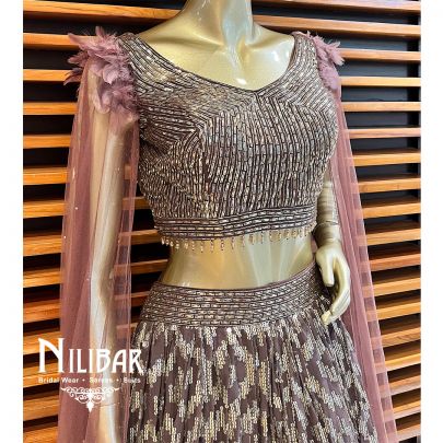 Burgundy Georgette & Net Lehenga