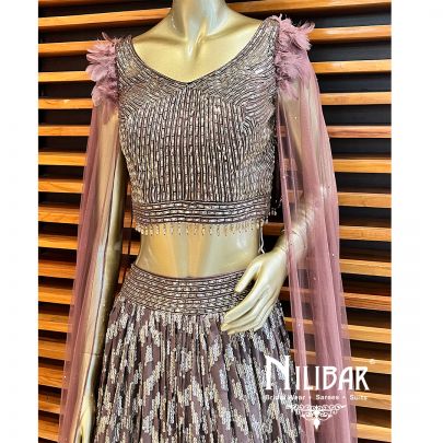 Burgundy Georgette & Net Lehenga