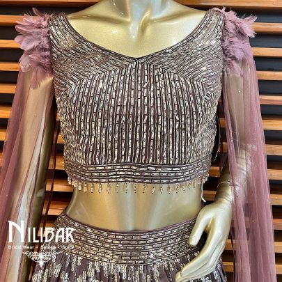 Burgundy Georgette & Net Lehenga